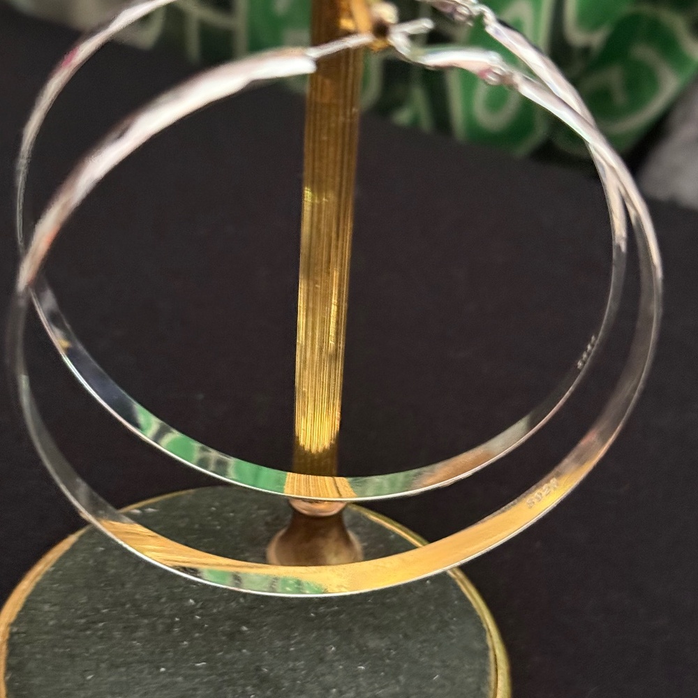 Large Diamond Cut 925 Silver Circle Hoop Earrings New Item